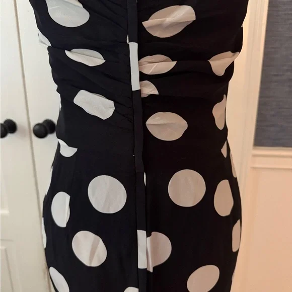 Dolce & Gabbana Black and White Ruched Strapless Bodycon Polkadot Dress - Picture 6 of 6